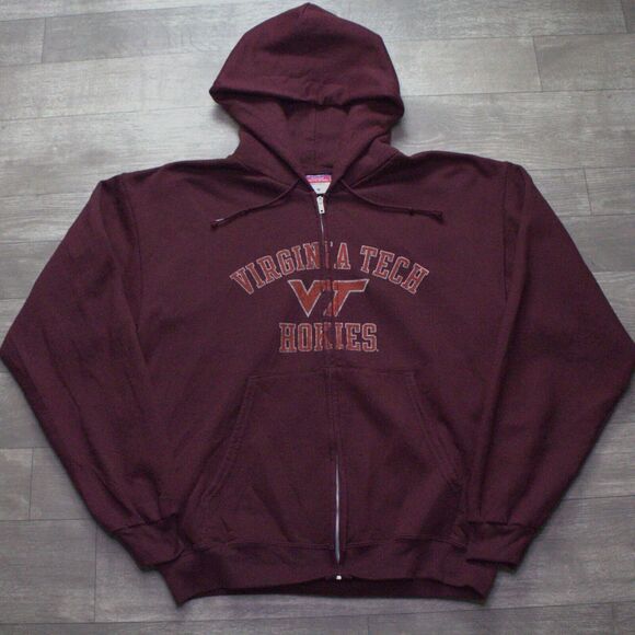 Vintage Champion Virginia Tech Hokies Full Zip Hoodie Burgundy M